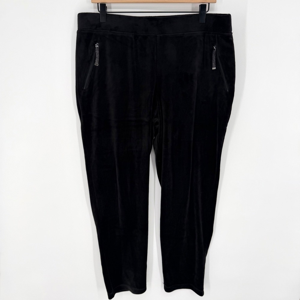 Chico's Velour Joggers Womens 2 L Black Pull On Elastic Waist Loungewear Cozy
